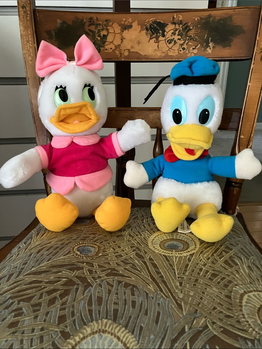 VINTAGE Disney Plush Daisy Duck & Donald Duck Dolls - Pink, Blue, Yellow